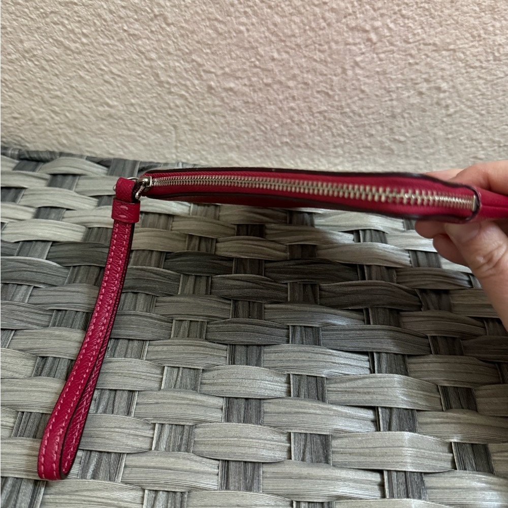 Coach Red Pebbled Leather Wristlet Zip Pouch Wallet - Picture 4 of 16